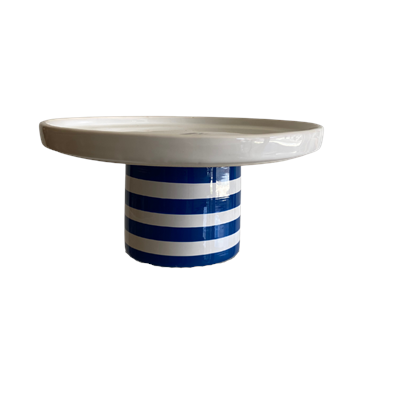 Boleira Louça listras alta pé Azul marinho 27cm diam x 21cm alt  para alugar em ARACAJU/SE