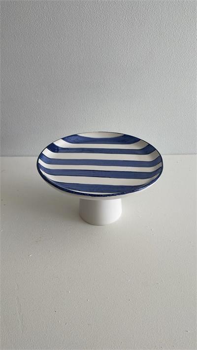 Boleira Louça listras alta pé Azul marinho 27cm diam x 21cm alt  para alugar em ARACAJU/SE