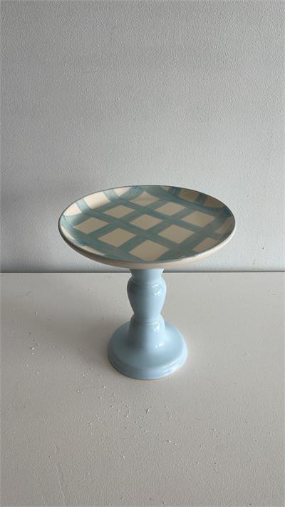 Boleira louça grid Azul borda c/ pé torneado  27,5cm diam x 24cm alt  para alugar em ARACAJU/SE
