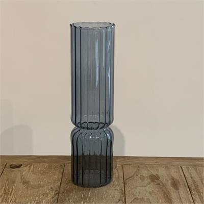 VASO DE VIDRO AZUL CANELADO G (27CM A)  para alugar em São Bernardo do Campo/SP