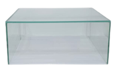 Bandeja retangular reta de vidro com pé prata - 28x20x50cm para alugar em Volta Redonda/RJ