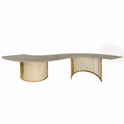 MESA CURVA MADEIRA BASE BAMBOO  para alugar em Ribeirão Preto/SP