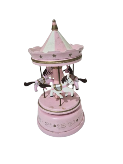 MINI CARROSSEL DE MESA ROSA CHICLETE E BRANCO  para alugar em Campinas/SP